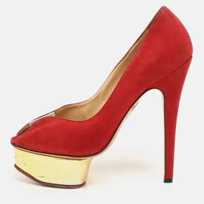 Charlotte Olympia Red Suede And Pvc Platform Pumps Size 36