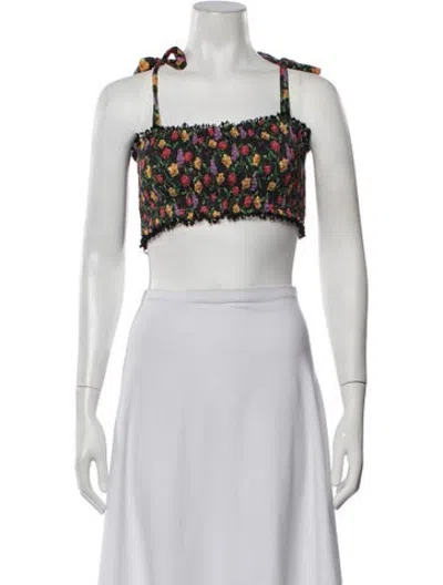 Pre-owned Charo Ruiz Floral Print Square Neckline Crop Top In Blue
