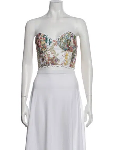 Pre-owned Charo Ruiz Floral Print Strapless Crop Top In Green