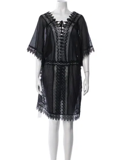 Pre-owned Charo Ruiz Lace Pattern Crochet Trim Cover-up In Black
