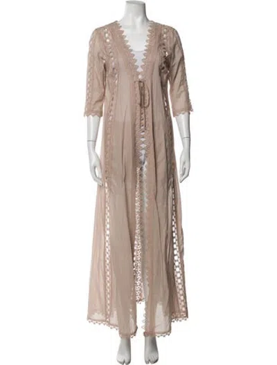 Pre-owned Charo Ruiz Lace Pattern Lace Trim Embellishment Robe W/ Tags In Neutrals