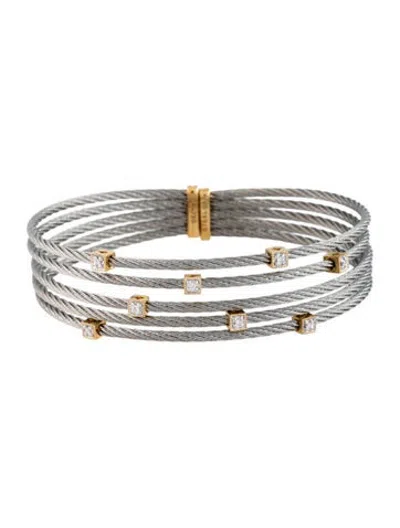 Pre-owned Charriol Diamond Five Row Cable Cuff Bracelet, 7" In Multicolor