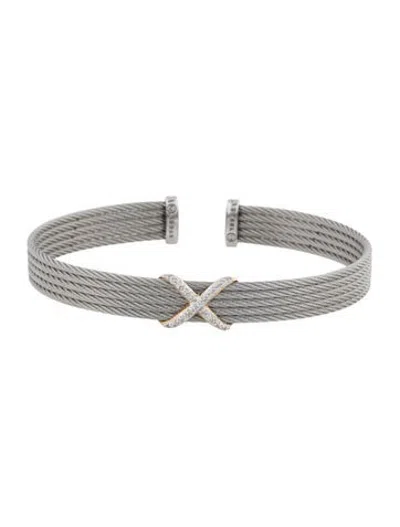 Pre-owned Charriol Diamond X Station Cable Cuff Bracelet, 7" In Multicolor