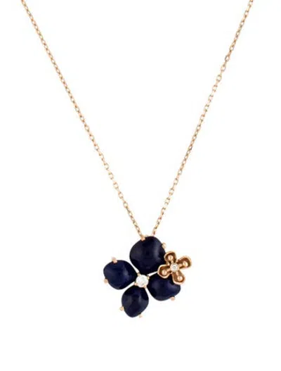 Pre-owned Chaumet 18k Lapis Lazuli & Diamond Hortensia Eden Pendant Necklace, 18" In Multicolor