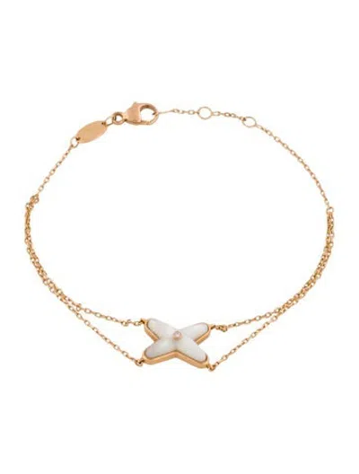 Pre-owned Chaumet 18k Mother Of Pearl & Diamond Liens Bracelet, 6.75" In White