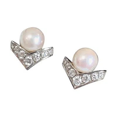 Pre-owned Chaumet Josephine Aigrette 18k White Gold Pearl Diamond Earrings