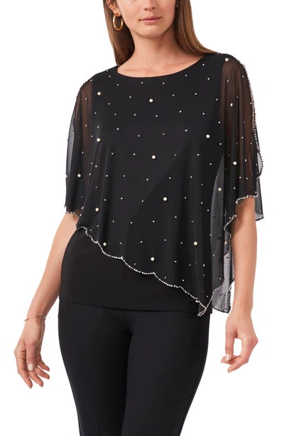 Chaus Beaded Overlay Jersey Top In Black