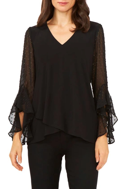 Chaus Tulip Bell Sleeve Top In Black/ Gold