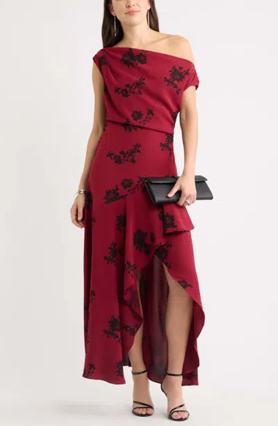 Chelsea28 Cascading Ruffle Crepe One-shoulder Gown In Red