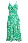 Chelsea28 Faux Wrap Midi Dress In Green Tropical Leaf