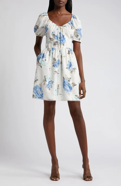 Chelsea28 Floral Puff Sleeve Fit & Flare Dress In Blue Floral