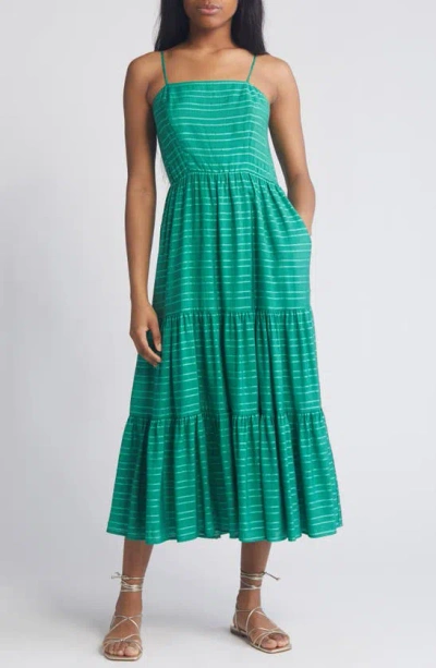 Chelsea28 Shine Stripe Sleeveless Tiered Maxi Sundress In Green Bee