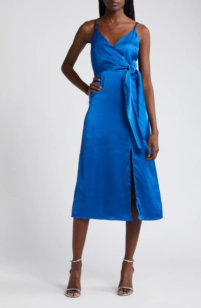 Chelsea28 Side Tie Satin Dress In Blue Marmara