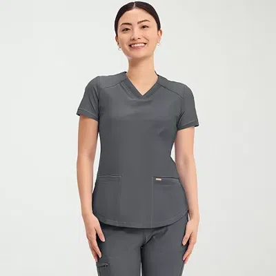 Cherokee Womens V Neck Short Sleeve Scrub Top In Gray