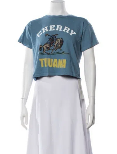 Pre-owned Cherry Los Angeles Graphic Print Crew Neck Crop Top In Blue