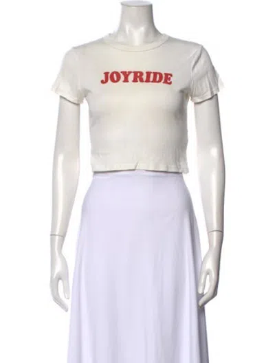 Pre-owned Cherry Los Angeles Graphic Print Crew Neck Crop Top In White