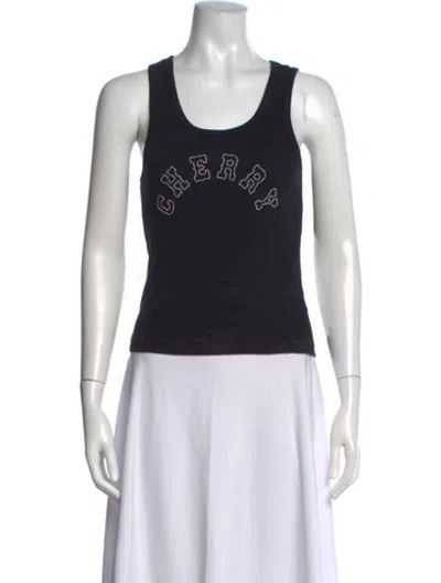 Pre-owned Cherry Los Angeles Graphic Print Scoop Neck Top In Grey