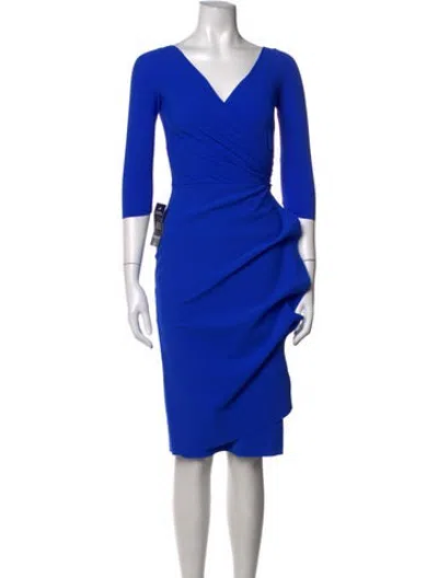 Pre-owned Chiara Boni V-neck Knee-length Dress W/ Tags In Blue