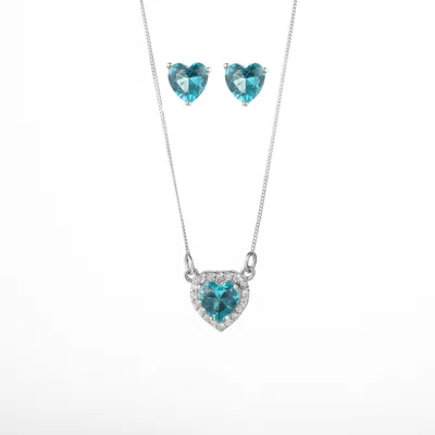 Chiarella Women's Silver / Blue Central Heart Set- Sky Blue: Necklace + Earrings In Multi