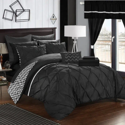 Chic Home Design Potterville 20 Piece Reversible Comforter Complete Bed In A Bag Pinch Pleated Ruffled Chevron Patter In Black