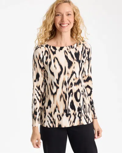 Chico's Animal Print Stretch Cotton Boatneck Tunic In Black