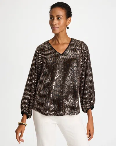 Chico's Chiffon Sequin Striped Batwing Blouse In Black