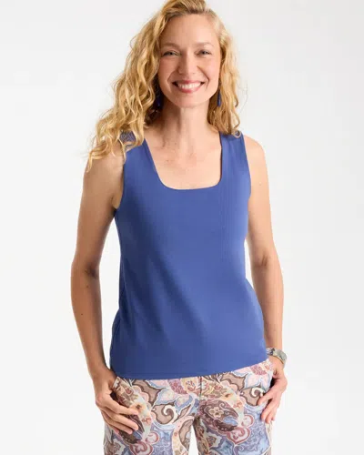 Chico's Contour Cotton Square Neck Tank In Storm Blue
