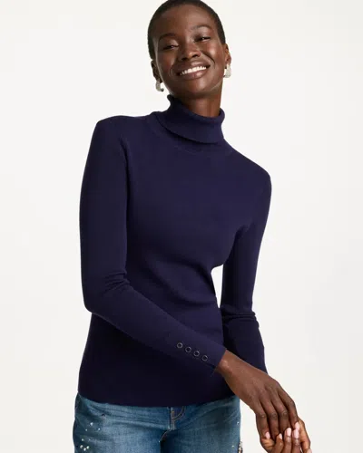 Chico's Ella Button Cuff Turtleneck Sweater In Majestic Midnight In Blue