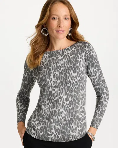 Chico's Ella Shimmer Animal Print Sweater In Gray
