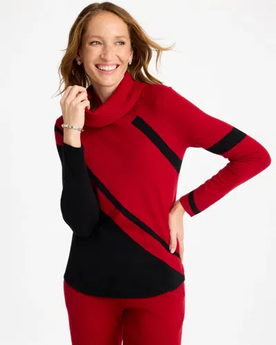 Chico's Luxe Intarsia Cowlneck Sweater In Enamel Red
