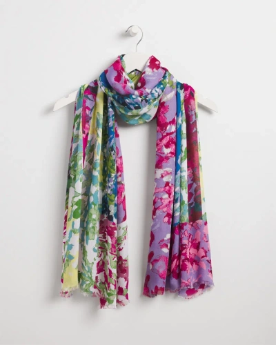 Chico's Mixed Floral Print Oblong Scarf In Magenta Rose |