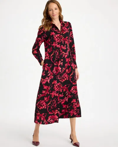 Chico's Petite Damask Silky Twill Maxi Shirtdress In Black