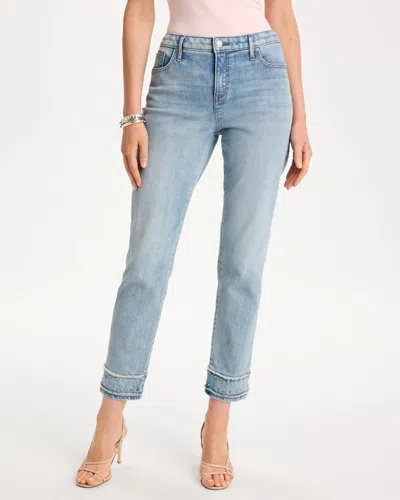 Chico's Petite Girlfriend Slim Fray Hem Stud Ankle Jeans In Parma Indigo