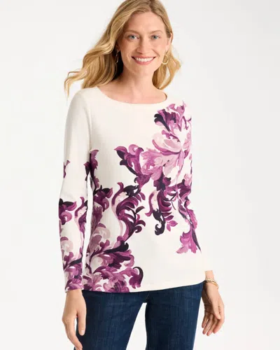 Chico's Placed Print Stretch Cotton Boatneck Tunic In Elderberry Wine
