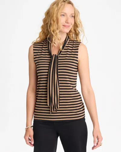 Chico's Soft Stretch Tie Neck Striped Tank In Toffee Tan