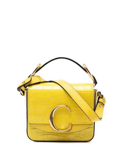 Pre-owned Chloé 2019 Mini Croc Embossed Calfskin C Satchel In Yellow