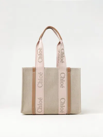 Chloé Bag In Canvas And Leather With Embroidered Logo In Sand