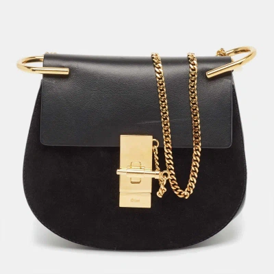 Pre-owned Chloé Black Leather And Suede Small Drew Chain Crossbody Bag