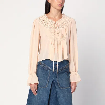 Chloé Blouse With Tie In Pink Silk Georgette In Neutral