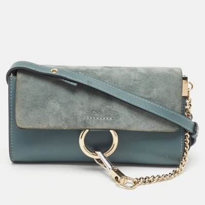 Pre-owned Chloé Blue Leather And Suede Mini Faye Crossbody Bag