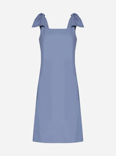 Chloé Bow Linen Dress In Pebble Blue