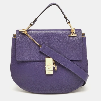 Pre-owned Chloé Dark Purple Leather Large Drew Shoulder Bag