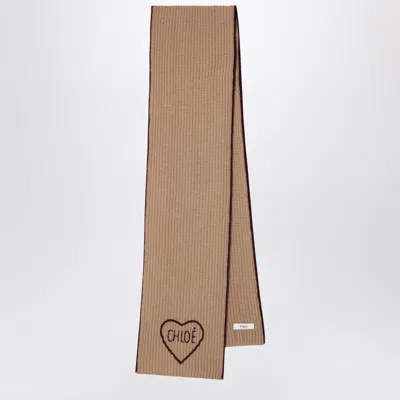 Chloé Encoeur Wool And Cashmere Scarf In Bleached Brown