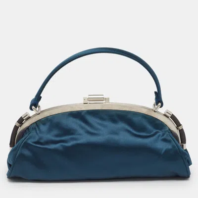 Pre-owned Chloé Frame Teal Green Satin Clutch Bag