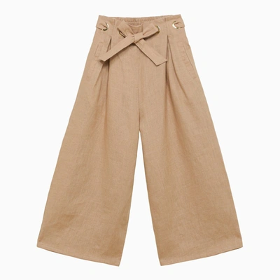 Chloé Kids' Ivory Linen Trousers With Bow In Beige