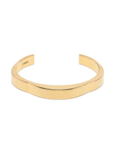 Pre-owned Chloé Logo-engraved Cuff Bracelet In Gold