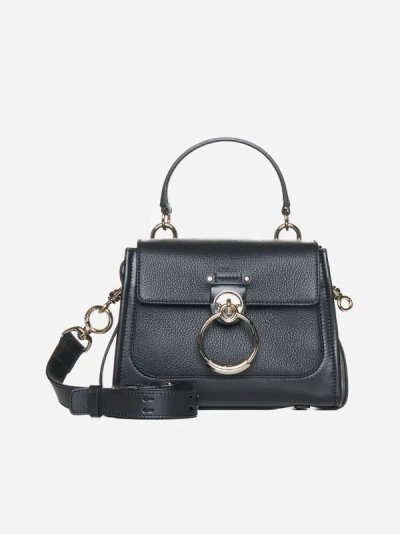 Chloé Mini Tess Day Bag In Grained & Soft Leather Black Size Onesize 100% Calf-skin Leather