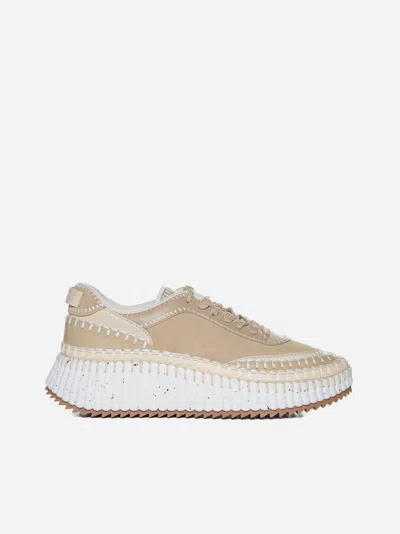 Chloé Nama Suede And Leather Sneakers In Blossom Beige