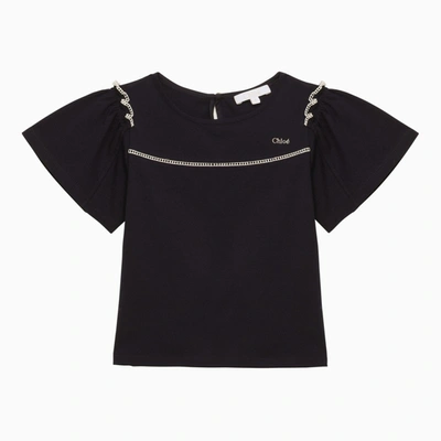 Chloé Kids' Navy Blue Cotton T-shirt