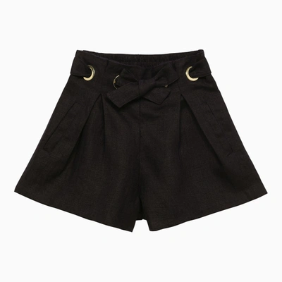 Chloé Kids' Navy Blue Linen Short With Bow
